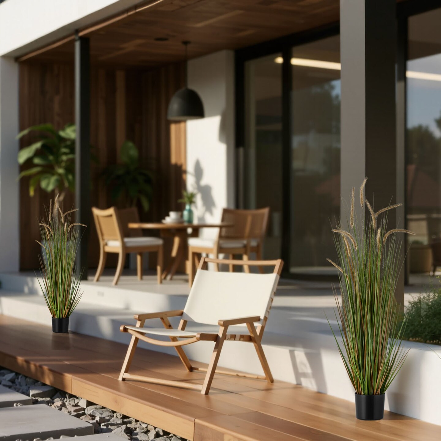 Green Horsetail Grass Plant 2pcs PVC Realistic Potted Indoor-Outdoor Decor