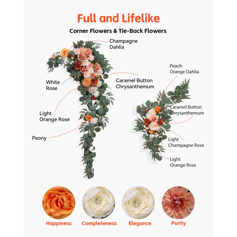 Artificial Wedding Arch Flowers Set with Drapes, Floral Backdrop Decor Kit