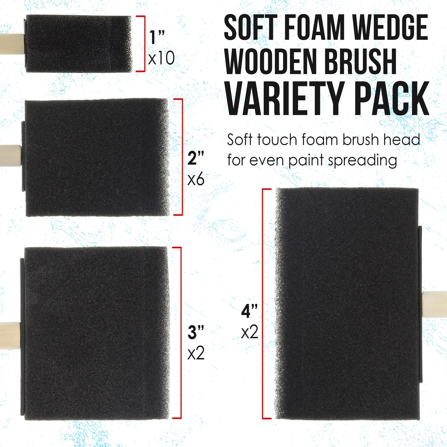 Variety Pack Foam Sponge Wood Handle Paint Brush Set, Value Pack of 20 Brushes - Lightweight, Durable & Great for Acrylics Stains Varnishes Crafts Art