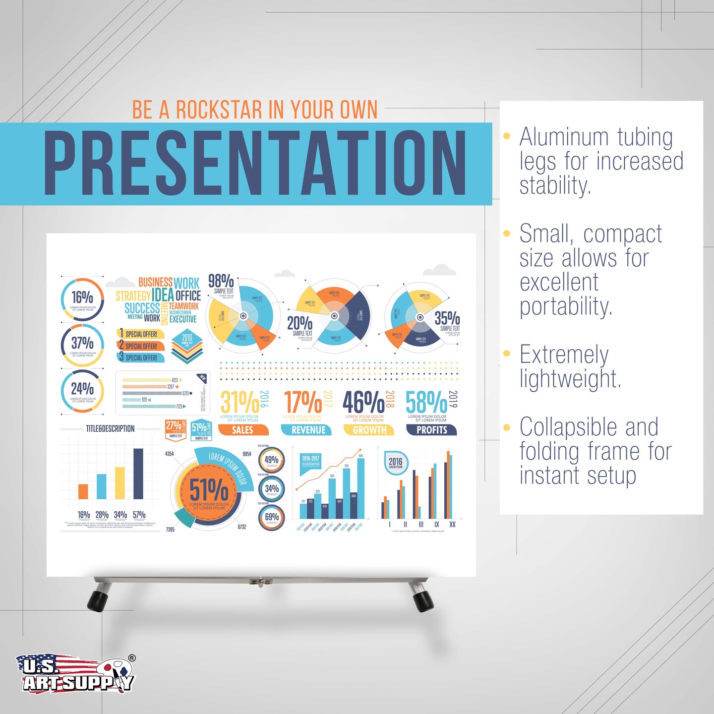 15" High Aluminum Tabletop Display Easel for Painting, Adjustable Folding Stand - Portable Art Easel for Displaying Canvas, Whiteboards, Posters, Signs, Pictures, Paintings