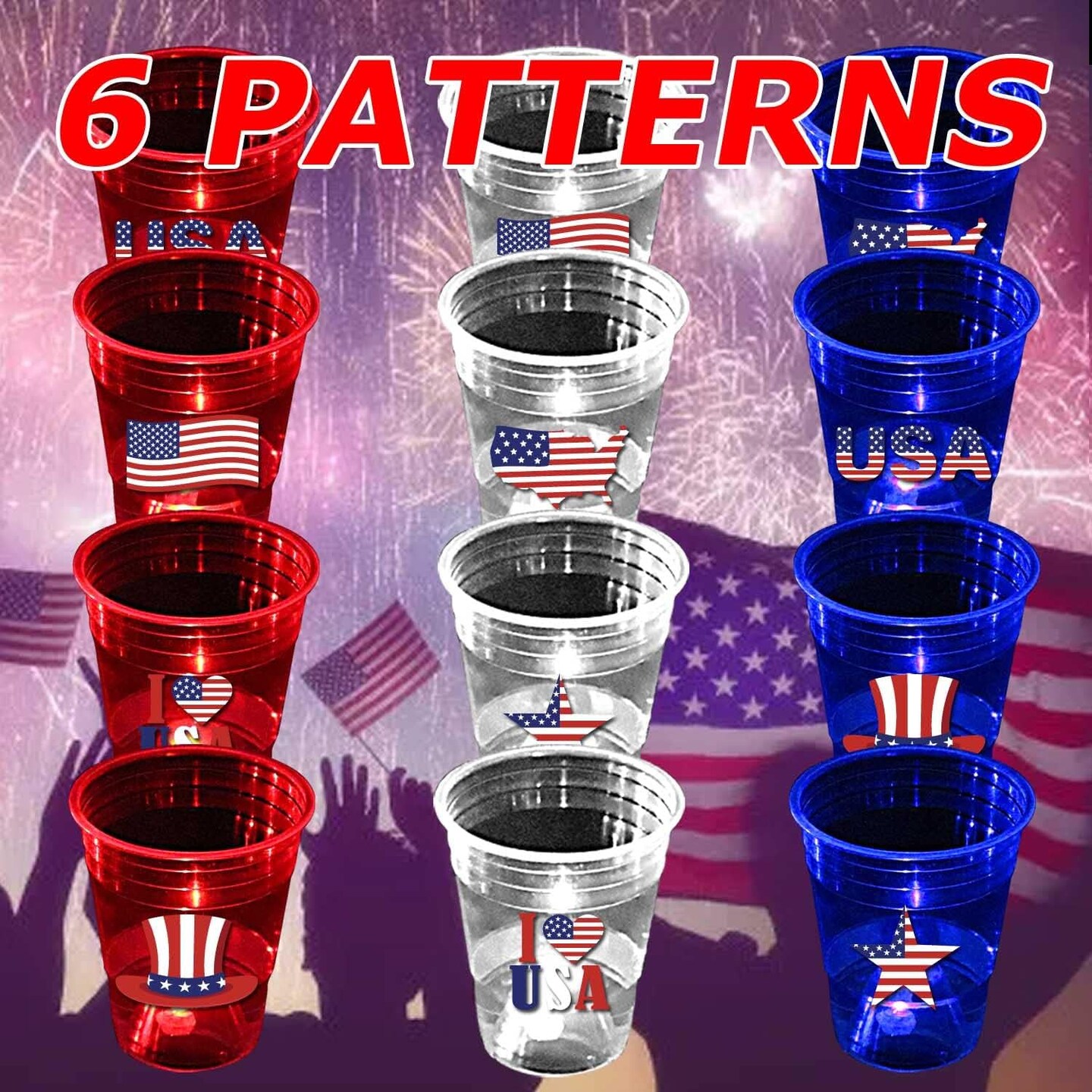 24 Pcs Glow Patriotic Party Decorations, 4th of July Party Cups Pack, USA Citizenship Party Supplies for Memorial Day, Independence Day, Veterans Day(16 oz)