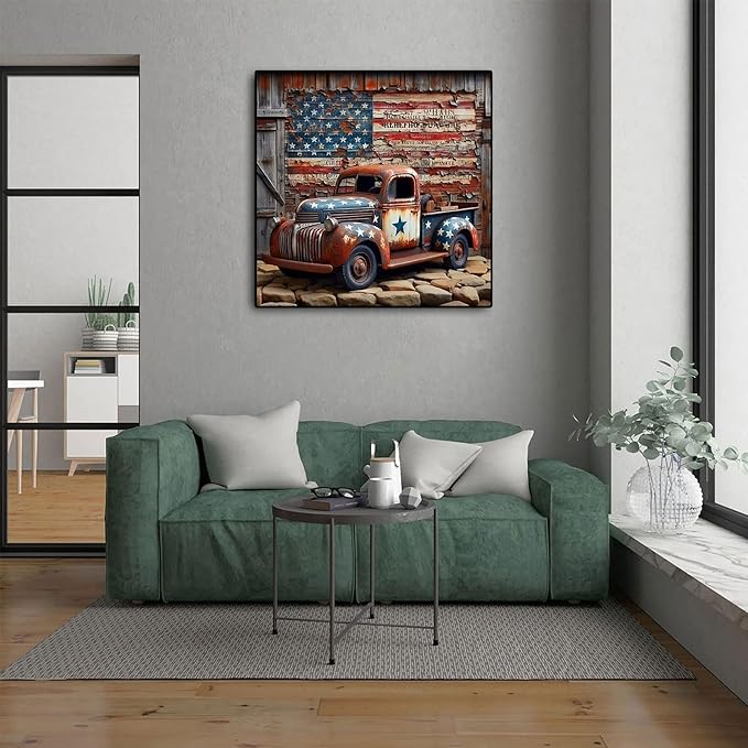 Truck Diamond Painting Kits for Adults, Flag Diamond Art Kits for Adults, DIY 5D Diamond Painting Kits for Beginners Home Wall Decor 14x14inch