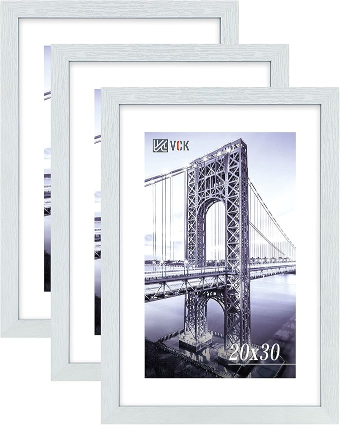 Poster Frames 20x30 White 3 Pack, Solid Wood Picture Frames for Wall Mounting Hanging Art and Puzzle Frame