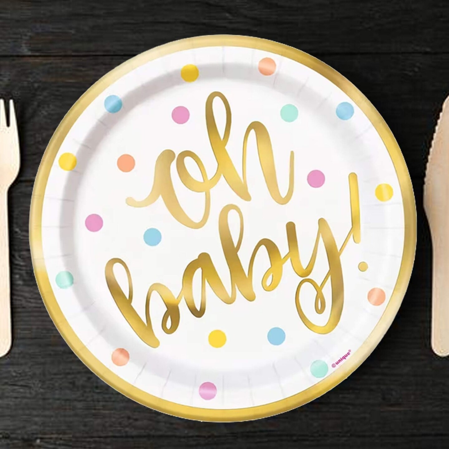 8 Ct. Oh Baby Paper Dessert Plates 7" Colorful Disposable Party Plates
