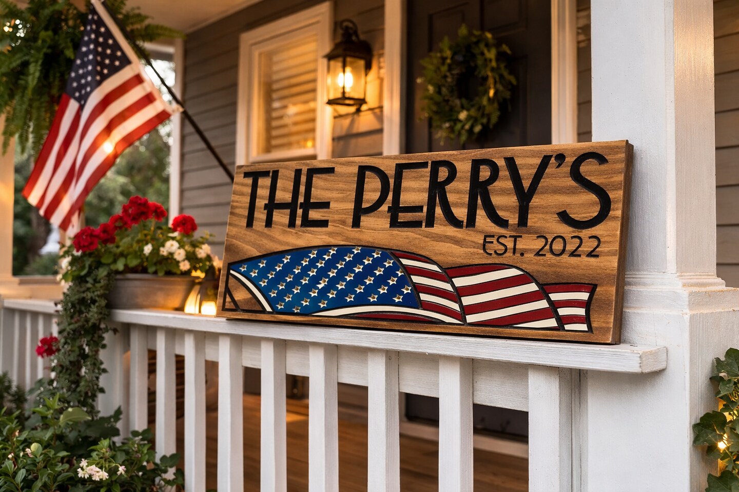 Personalized Family Wood Sign with American Flag | Custom Patriotic ...