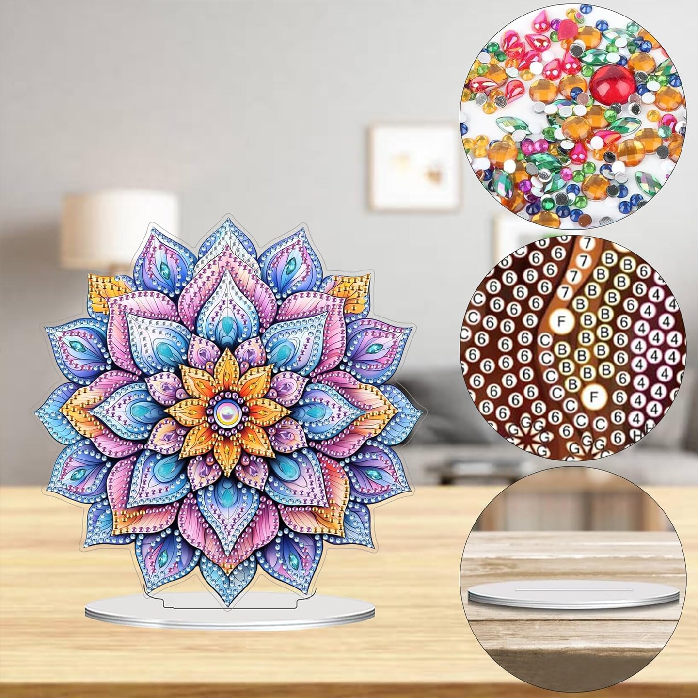 5D Mandala Diamond Art Desktop Ornament Kit – DIY Special-Shaped Rhinestone Gem Craft for Adults, Home & Office Decor, 7.87x7.87 in