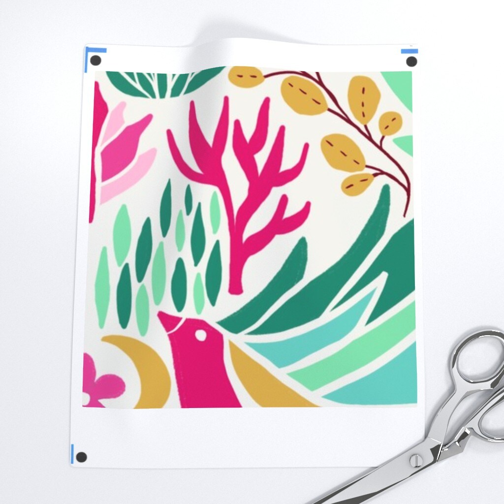 Colorful Birds Pink Green Boho Botanical Floral Custom Printed Fabric by Spoonflower Various Fabrics by the Yard or Fat Quarter