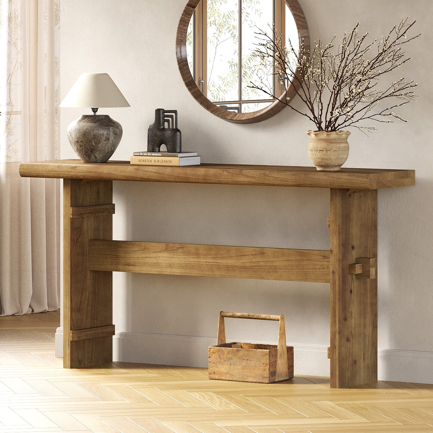 63" Wood Sofa Table Console Table for Entryway Hallway Behind Couch