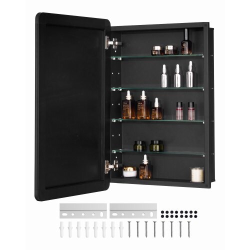 Wall-Mounted Medicine Cabinet 20x30, Aluminum Frame, 4 Adjustable Shelves