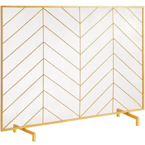 Fireplace Screen 38.6 in Iron Mesh Spark Guard Hearth Screen Gold