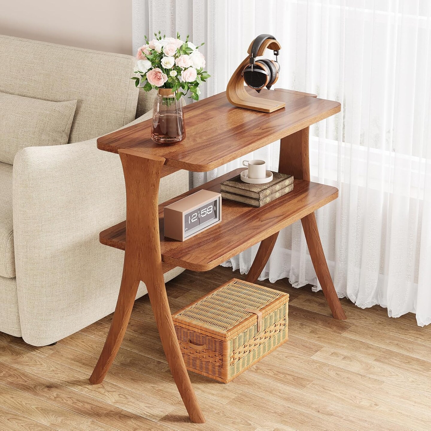 Modern End Table 2 Shelf Storage Rectangular Wood Frame Accent Table