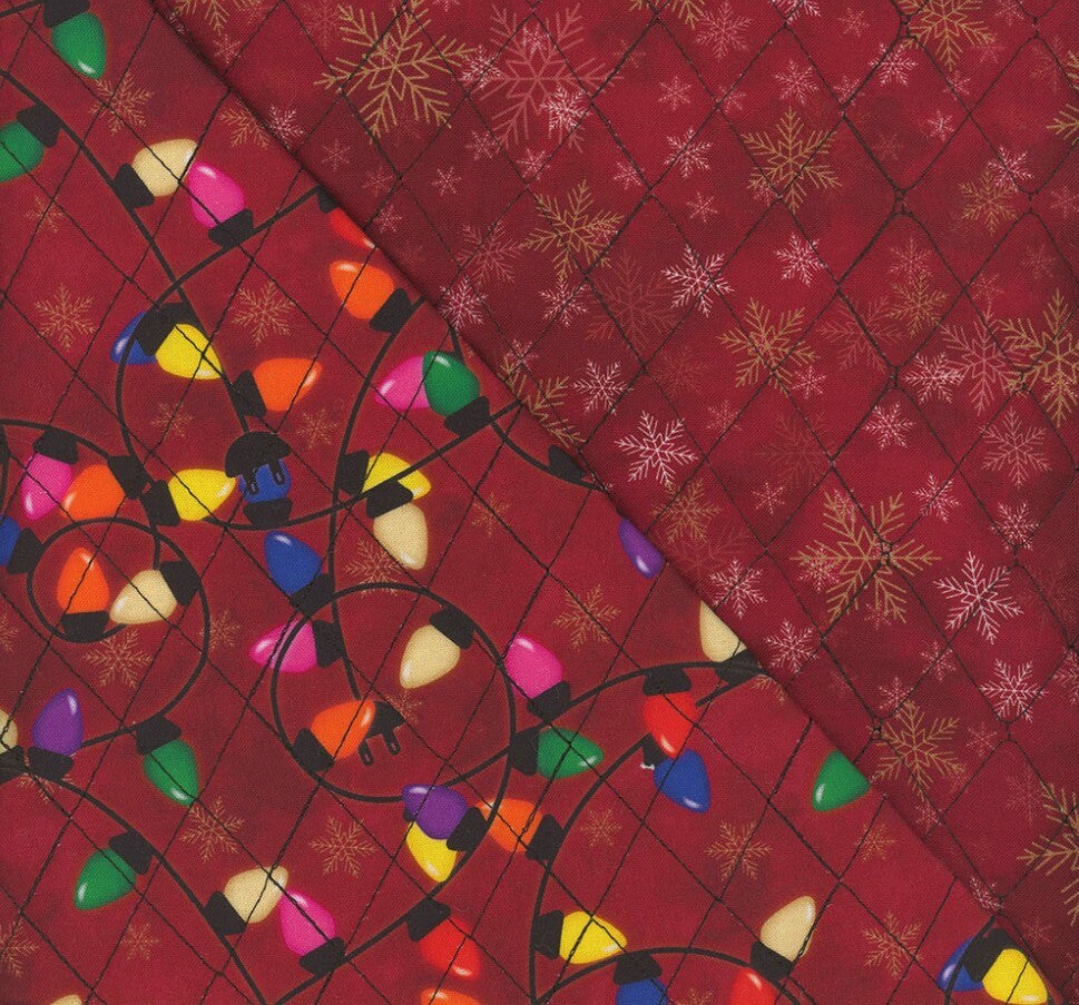 Mook Fabrics Double Faced Prequilted Christmas Lights Snowflakes By the Yard