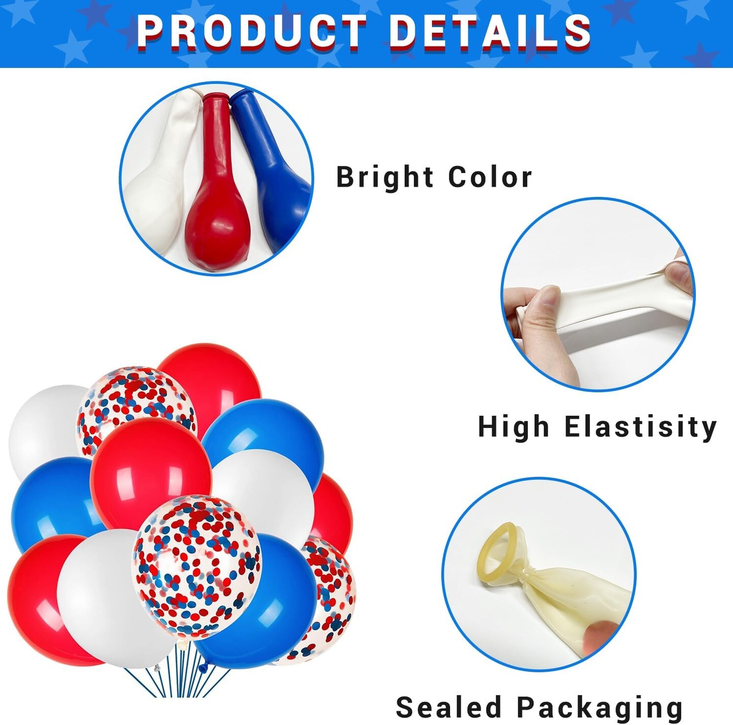 Latex Balloons Red, White & Blue – 80PCS Patriotic Balloons for 4th of July, Independence Day, Memorial Day, Graduation, Birthday & Wedding Party Decorations