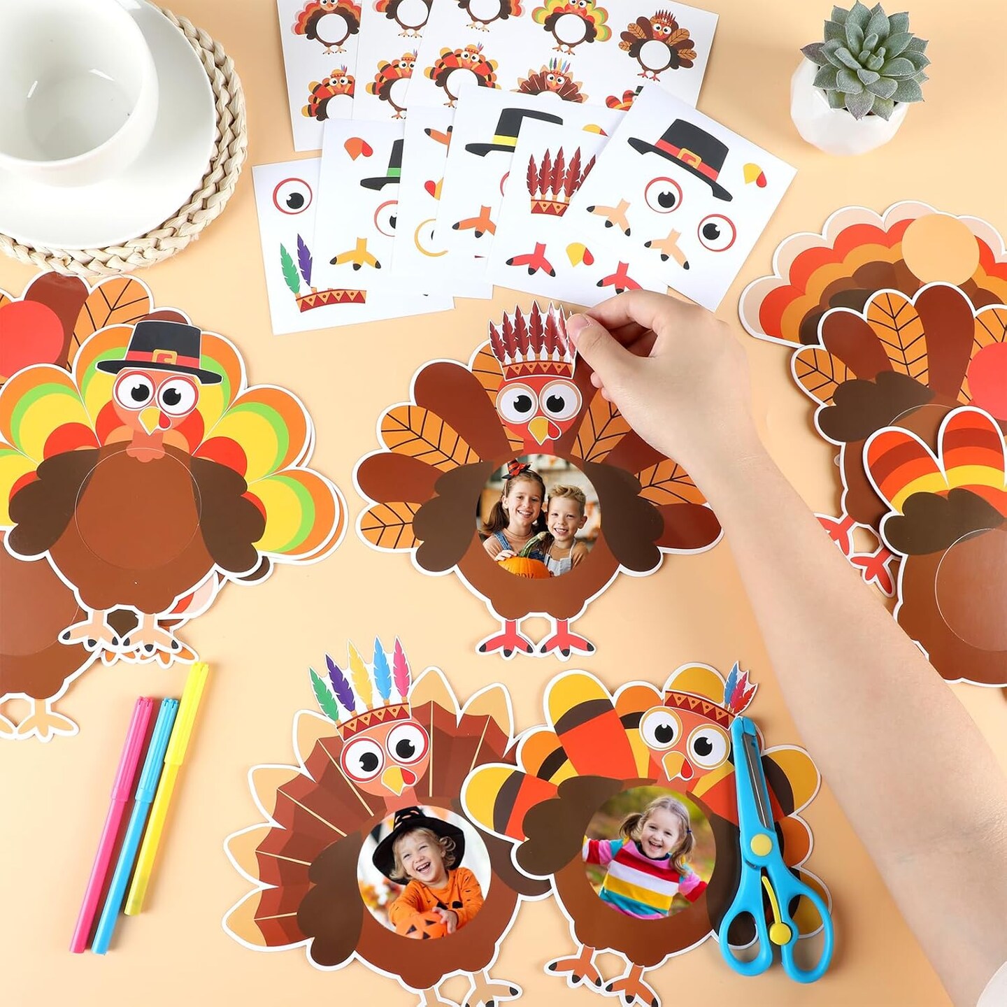 30 Pack Thanksgiving Turkey Picture Frame Craft Kit – DIY Fall Turkey Craft for Kids, Classroom Activities, Thanksgiving Party Games & Home Decor