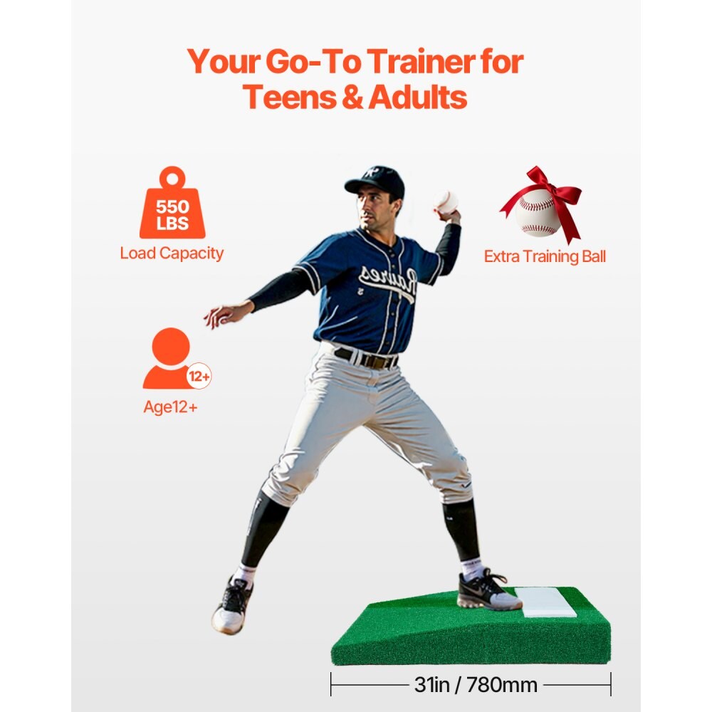 Baseball Pitcher's Mound 31 in, Portable Softball Training with Turf and Carry Handle