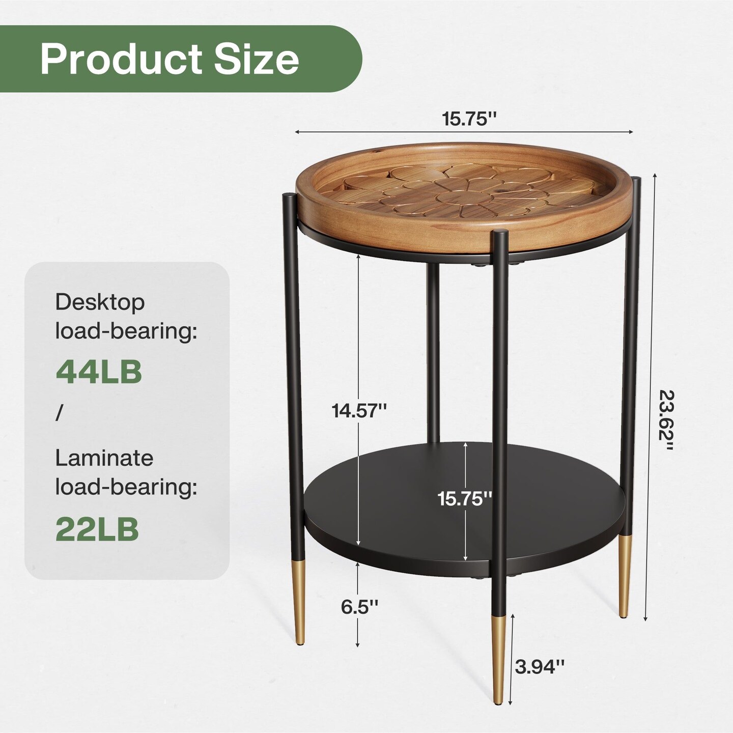 Rustic Brown-Black Wood and Metal Round Side Table with 2 Shelves