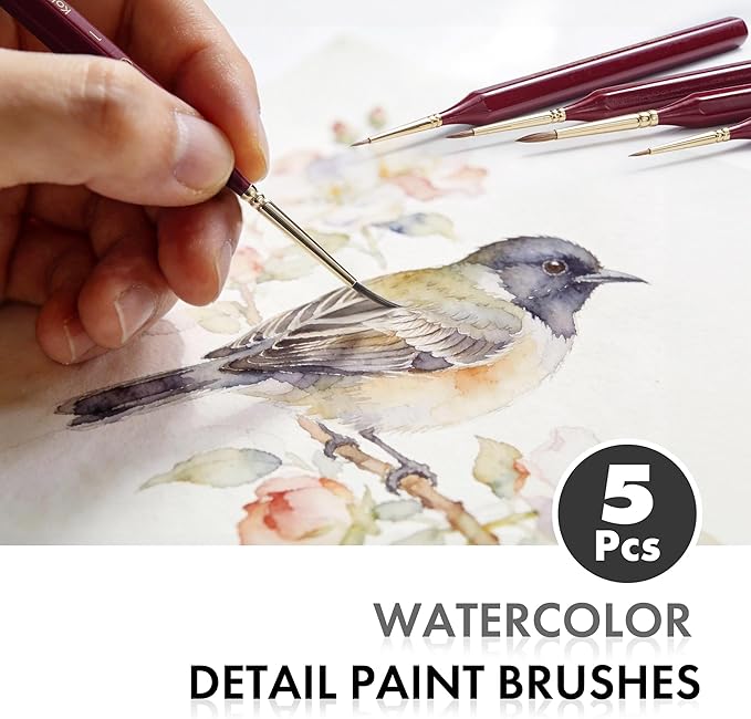 Artify Detail Paint Brushes, 100% Kolinsky Sable Micro Paint Brushes - Master Series, Ultra Fine Tips Paint Brush Set, High Precision for Models/Crafts, Detailing for Watercolor, Gouache & Ink (Red)