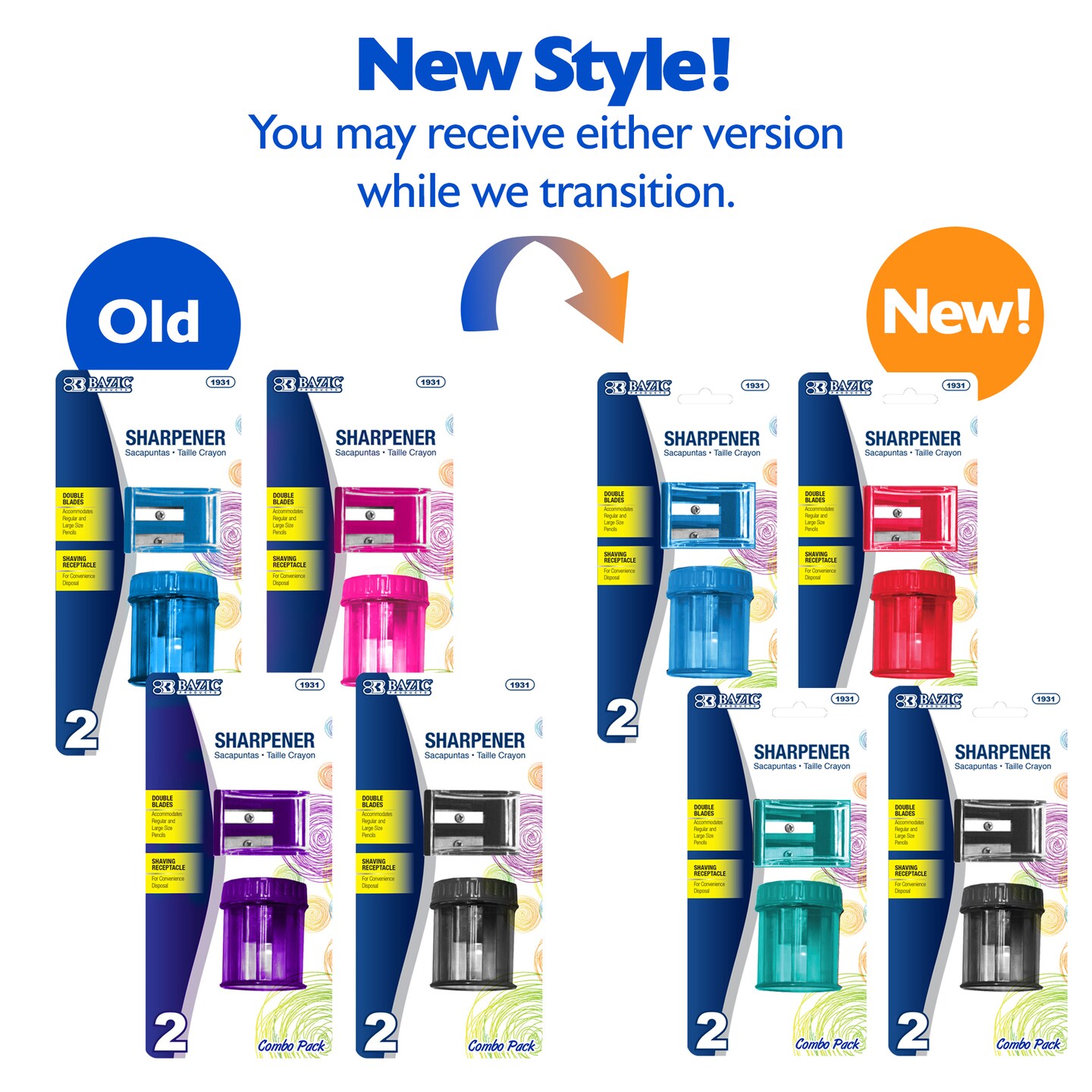 BAZIC Dual Hole Square Receptacle Sharpener + Round Receptacle Sharpener