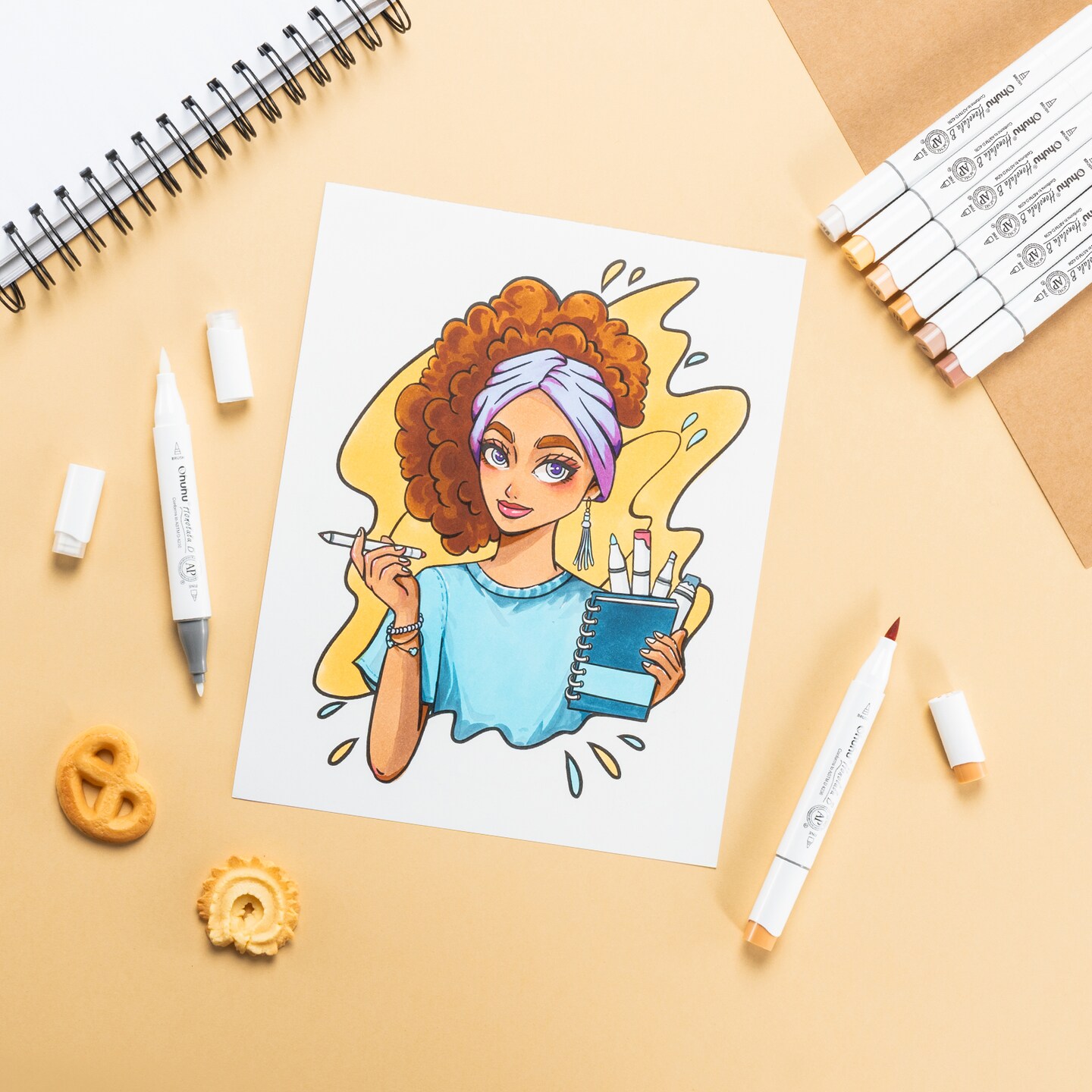 Ohuhu Honolulu B 48 Colors + 36 Skin Tones Alcohol-Based Markers, Brush & Fine, Dual Tips Art Markers Bundle