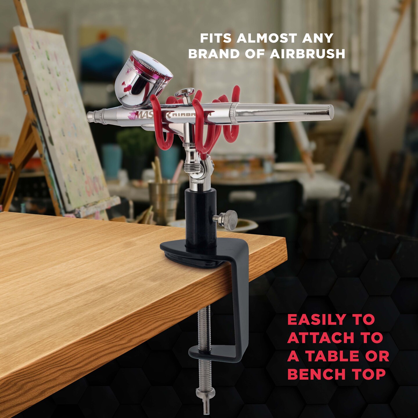 Clamp-On 2-Airbrush Holder Stand - Table/Bench Mount - Airbrush Accessories and Supplies for Garage or Workspace