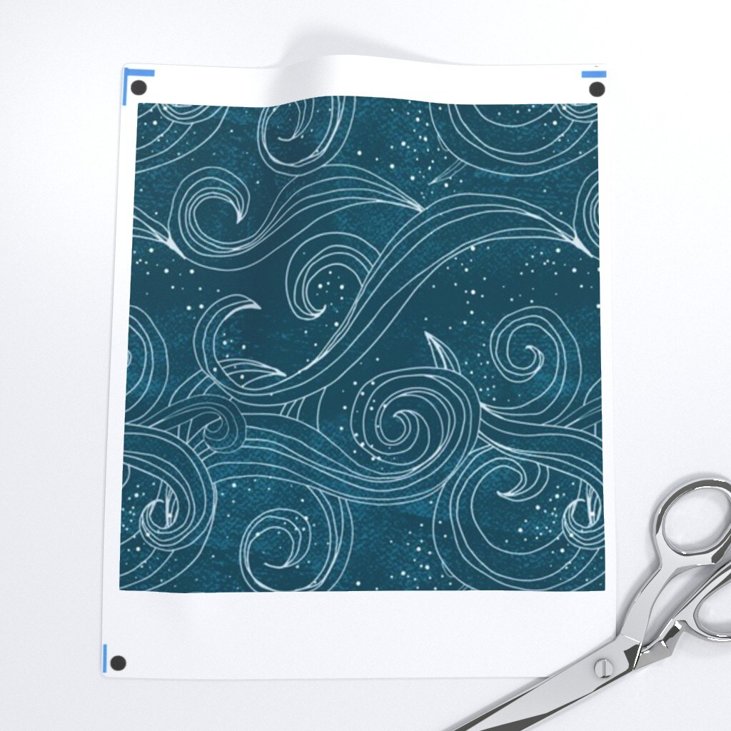 Wild Waves Mermaid Ocean Sea Whimsical Abstract Midnight Magical Custom Pre-pasted Wallpaper by Spoonflower Pre-Pasted Wallpaper 2FT Wide