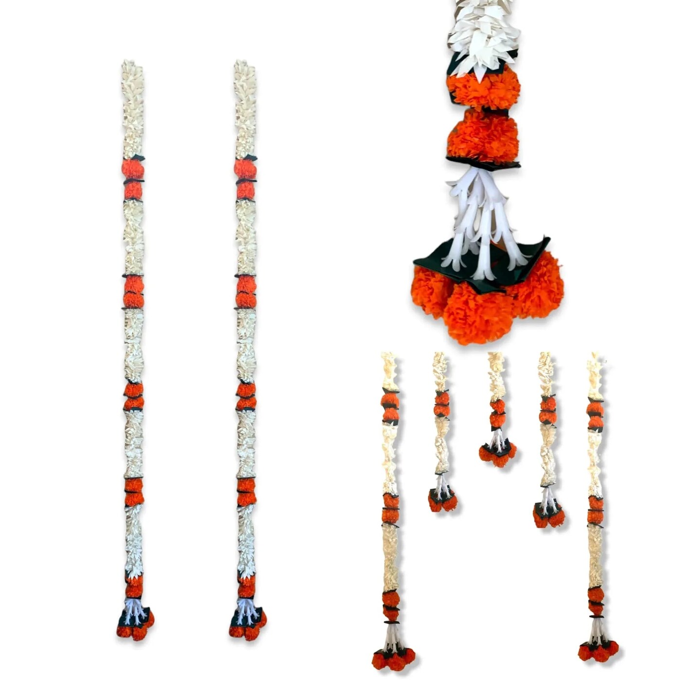 2 Strings Artificial Marigold Flowers Garland Bandhanwar String for Home, Party Door Hanging Diwali Decorations for Day of the Dead Ofrenda Halloween Marygold Traditional Indian Theme
