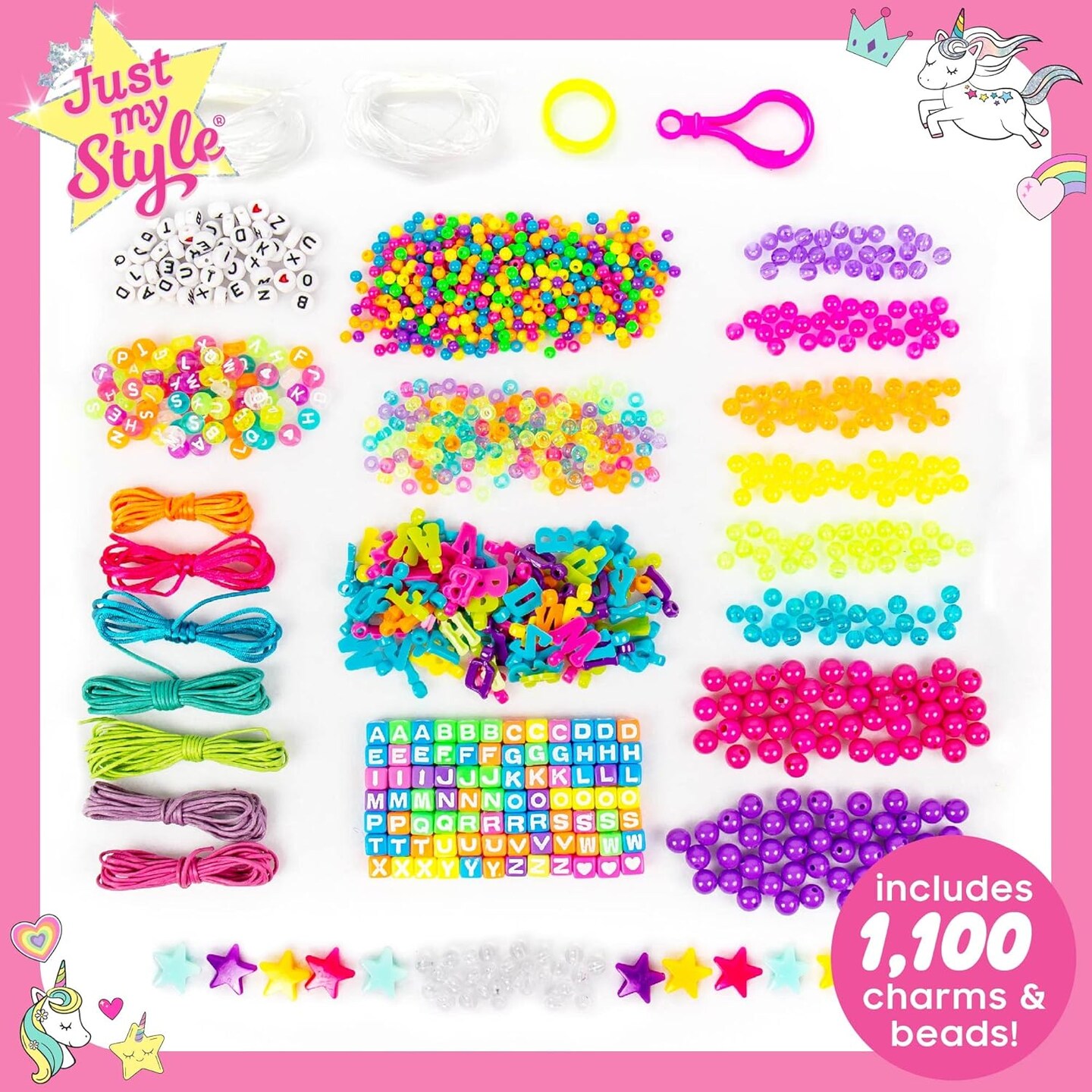 ABC Beads by Horizon Group USA – 1000+ Alphabet Beads & Charms Kit with Satin & Wax Cords, Elastic, Key Ring & Star Accents | DIY Personalized Jewelry & Accessories