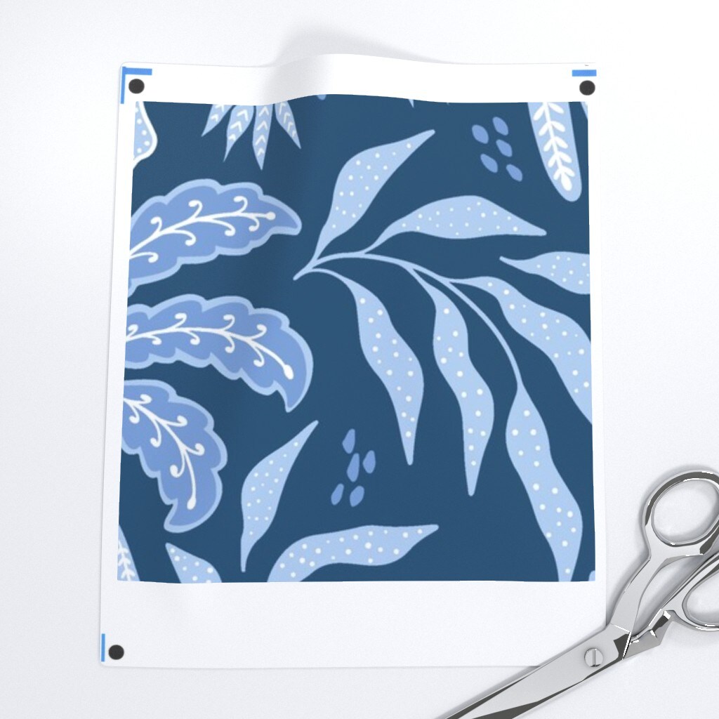 Hibiscus Garden Tropical Toucan Pineapple Denim Blue Custom Printed Fabric by Spoonflower Various Fabrics by the Yard or Fat Quarter