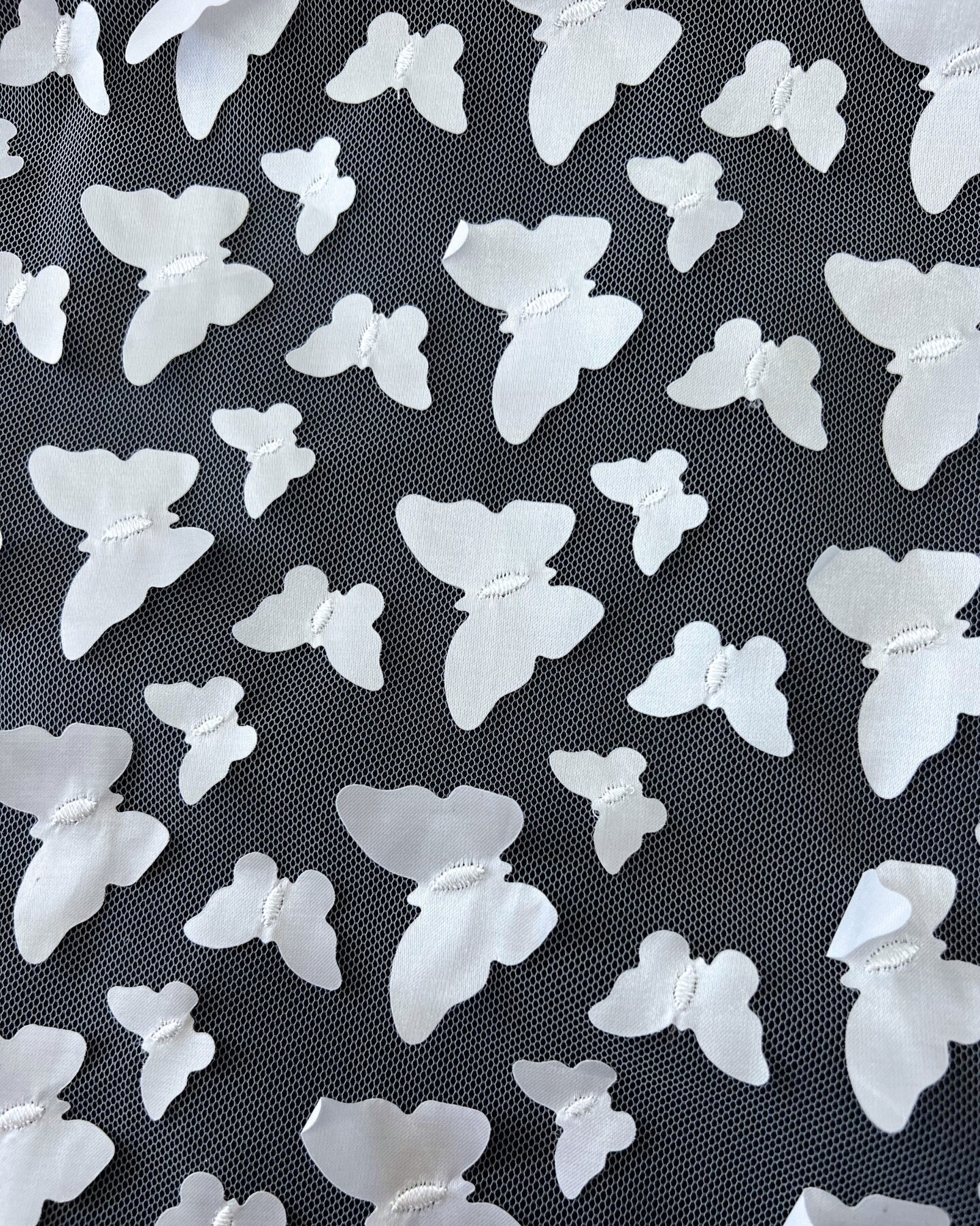 White 3D Butterfly Nylon Tulle Fabric by the Yard, 63" Wide Soft Stretch Mesh Fabric for Veils, Wedding Dresses, Decor & Sewing