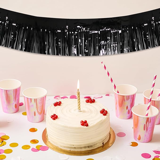 10 Pack 10 Feet Black Fringe Garland Foil Fringe Garland Metallic Tinsel Streamers Fringe Backdrop Banner for Parade Floats Birthday Party Decorations Halloween Christmas Decoration (Black)