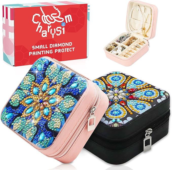 2 PC Diamond Art Jewelry Boxes Kits for Adults Women Easter Gifts with Painting Gem Dots Crafts Kits for Birthday Gift Relaxing Craft Kit Calming Gift for Women (Mandral Black)
