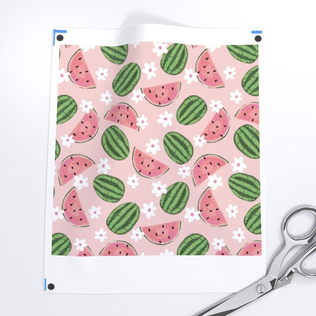 Pink Fruit Summer Daisy Watermelons Small Scale Garden Picnic Floral Custom Removable Wallpaper by Spoonflower Peel & Stick Wallpaper 2FT Wide