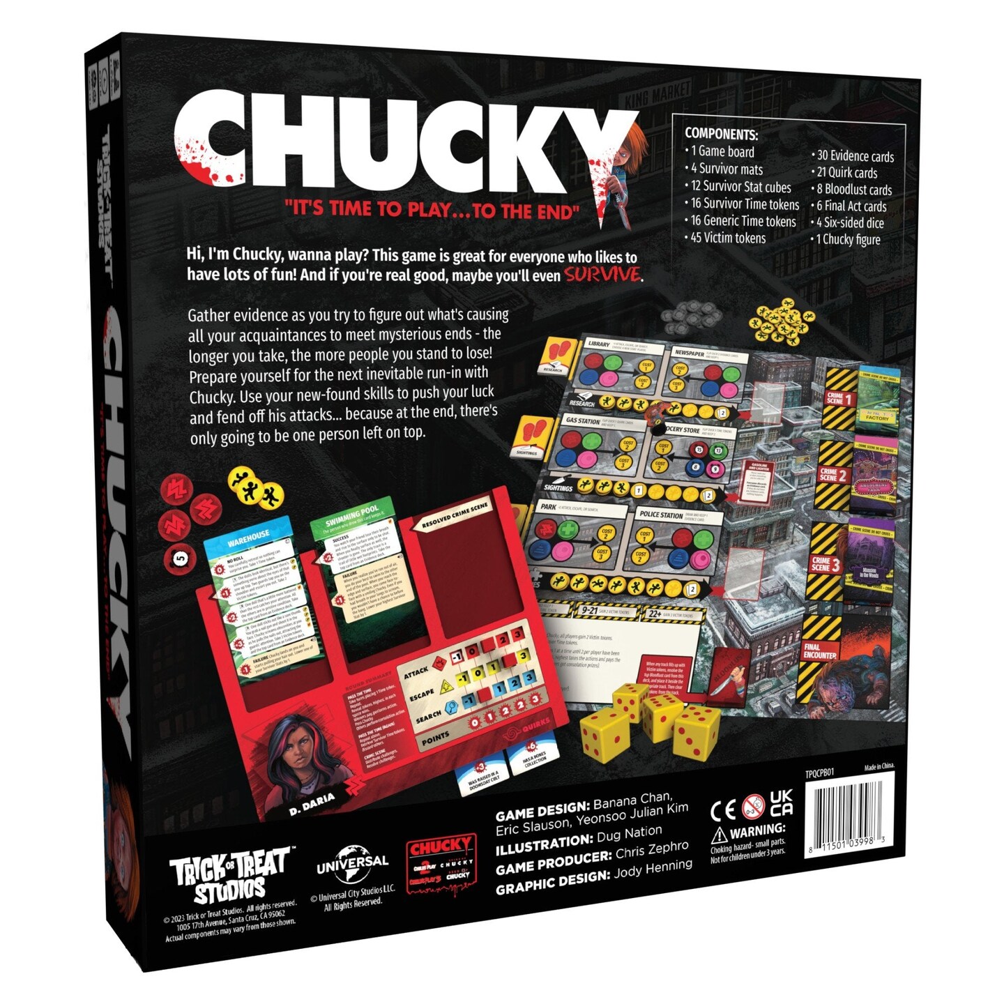 Trick Or Treat Studios Chucky: It’s Time To Play… To The End Board Game - Official Horror Survival Strategy Game, Worker Placement & Push-Your-Luck, 2-4 Players, Ages 14+