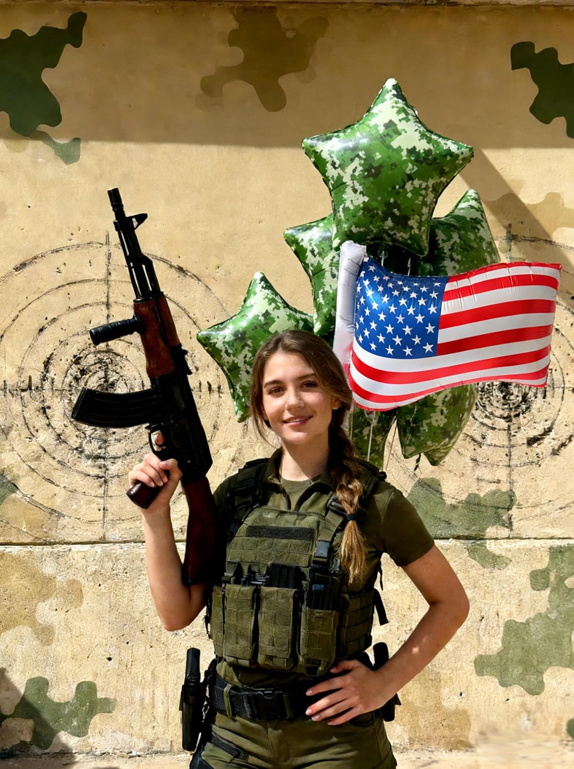 31Inch American Flag Balloons & 18in Camouflage Balloons Set of 6, Floatable Party Decorations for Military Homecoming, Patriotic Events, National Unity Celebrations(Helium-supported)