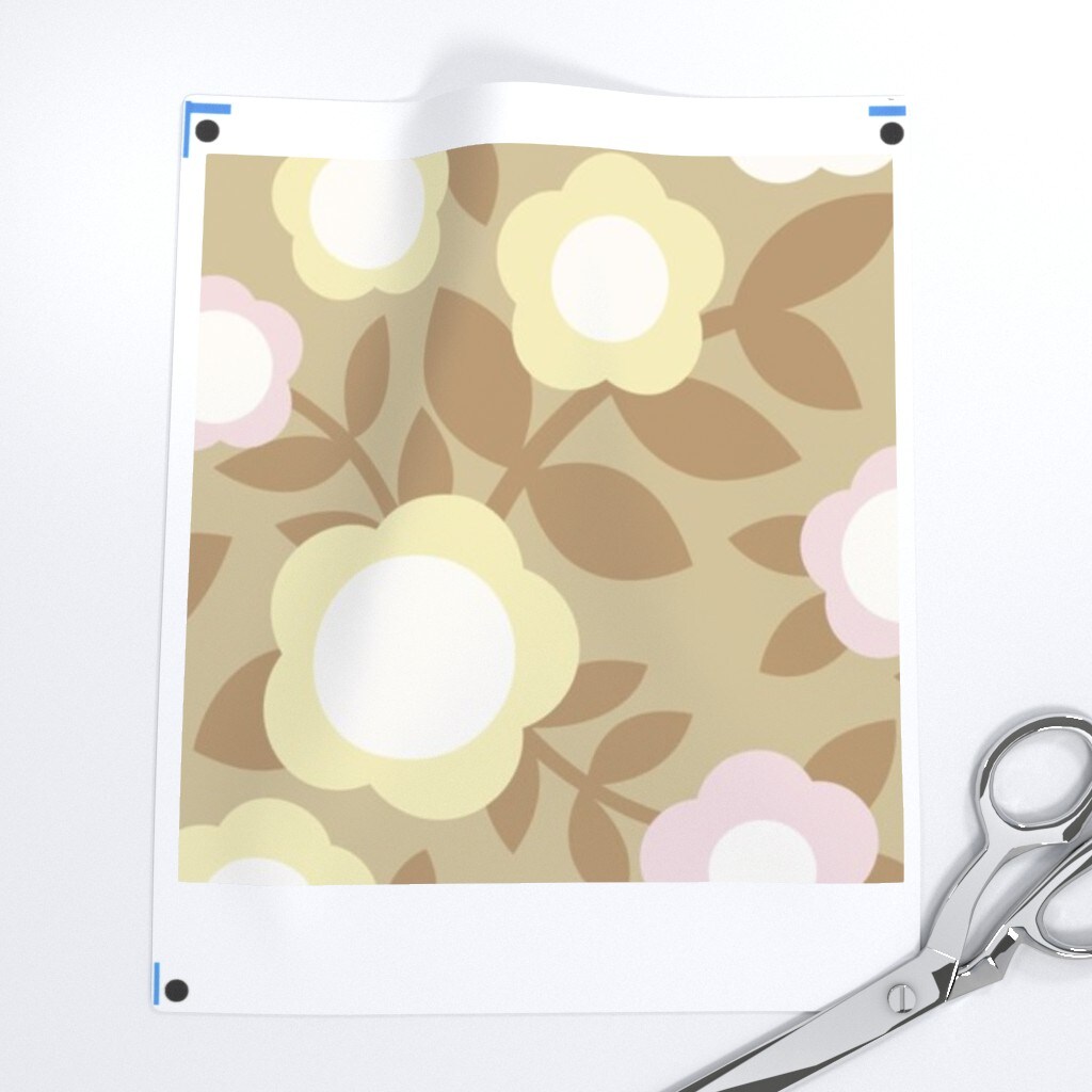 Scandi Flowers Pink Yellow Beige Retro Floral Large Scale Custom Printed Fabric by Spoonflower Various Fabrics by the Yard or Fat Quarter