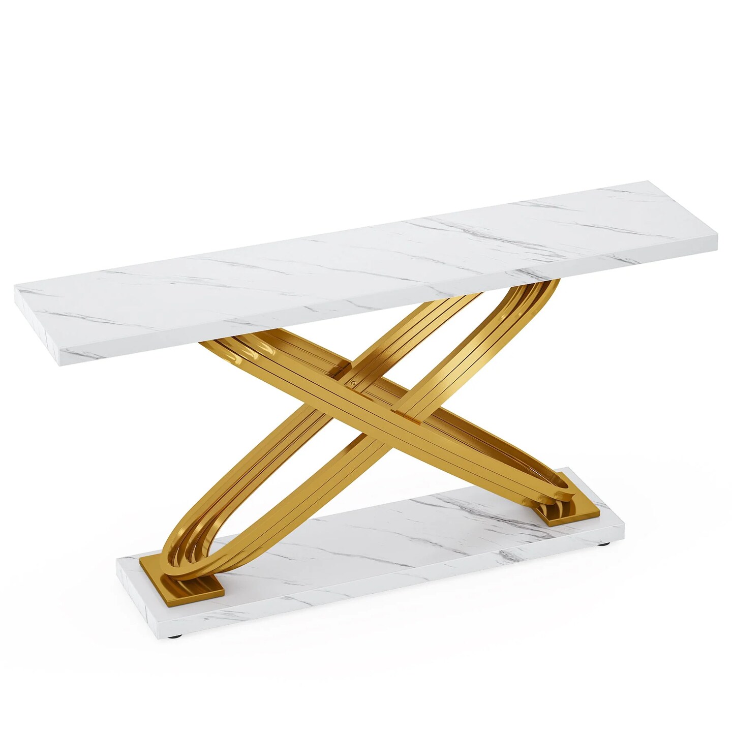 55" Entryway Console Table with Faux Marble Surface Modern Style