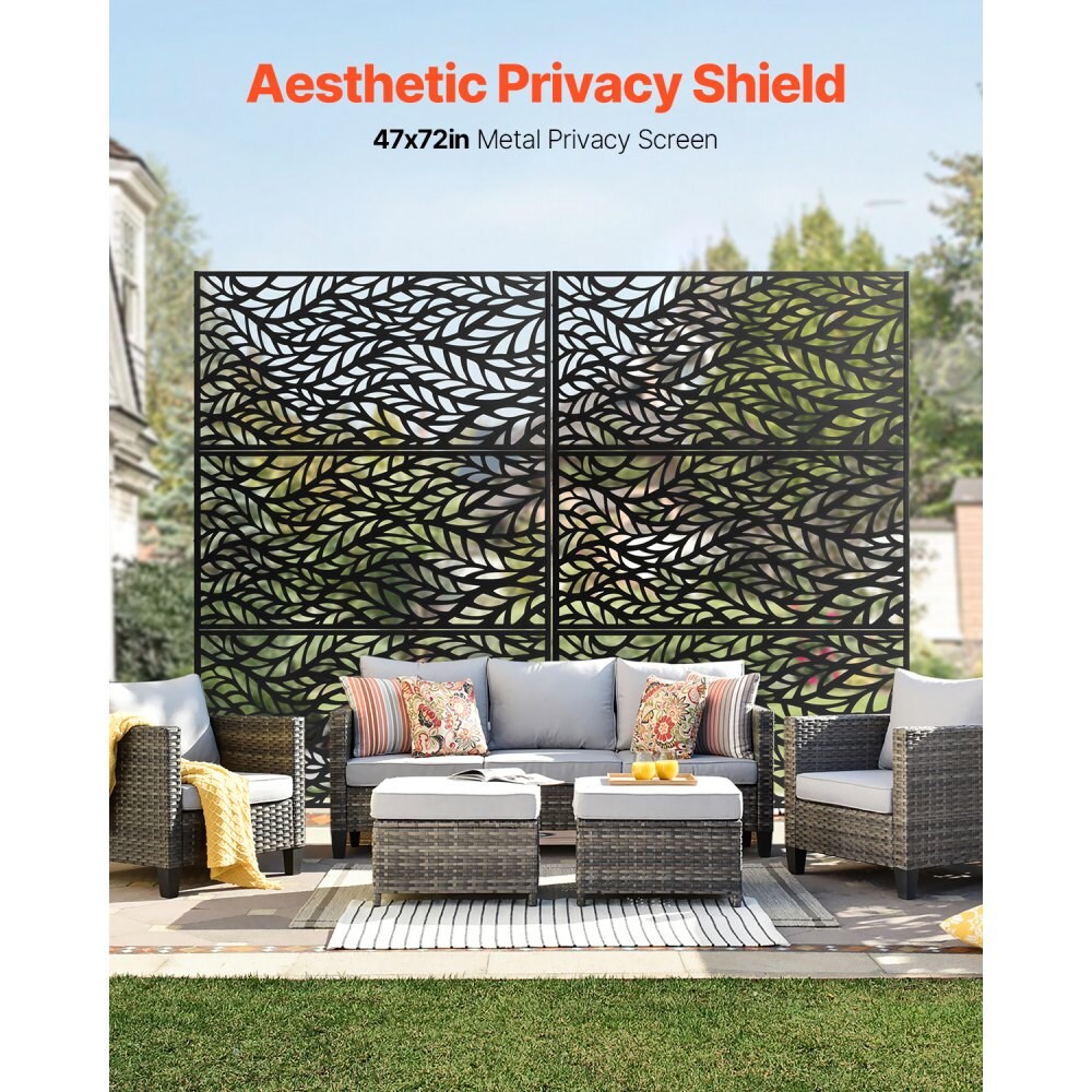 Outdoor Freestanding Metal Privacy Panel, 47"x72" Garden & Balcony Divider Black