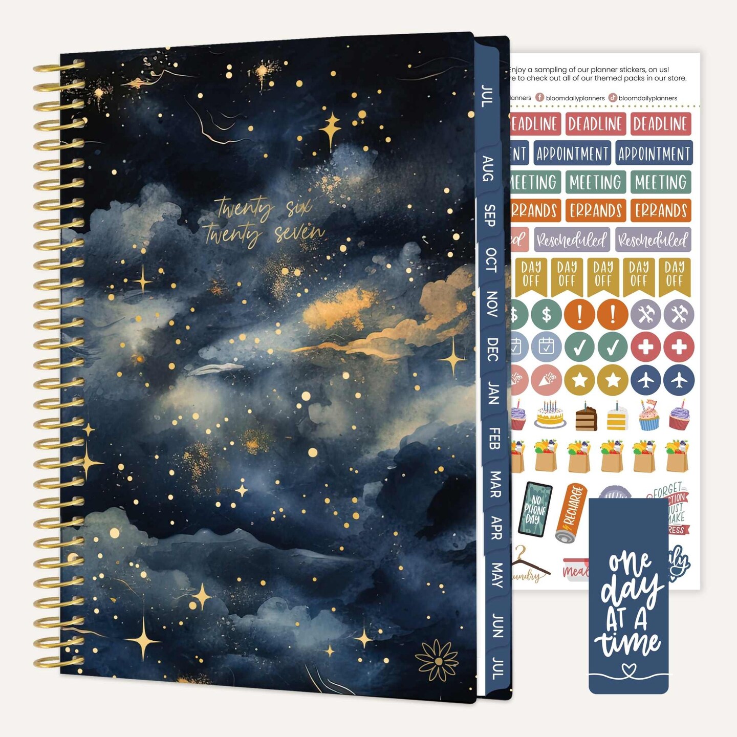 bloom daily planners 2026-2027 Academic Planner, 13 Month Soft Cover Monthly & Weekly, 5.5" x 8.25", Stickers Included, Midnight Sky