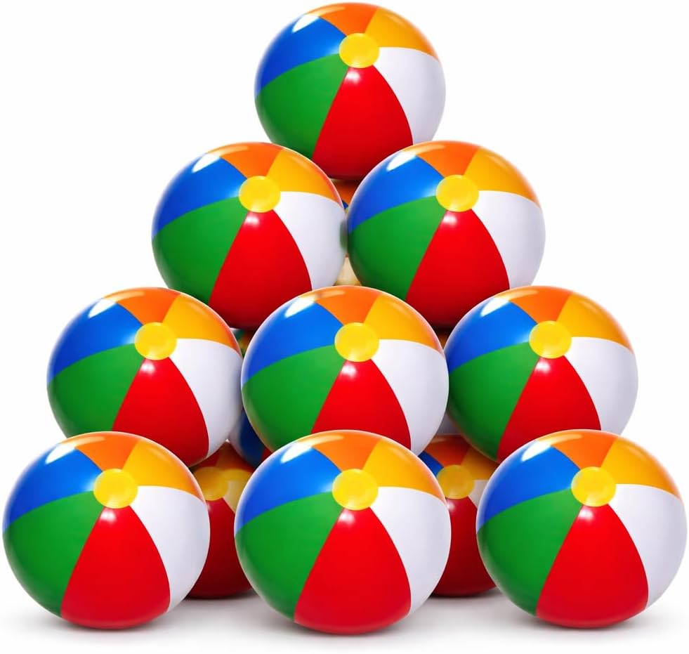 4E's Novelty 24 Pack Bulk Inflatable Beach Balls – 16"" Classic Rainbow Pool Balls for Swimming Pool