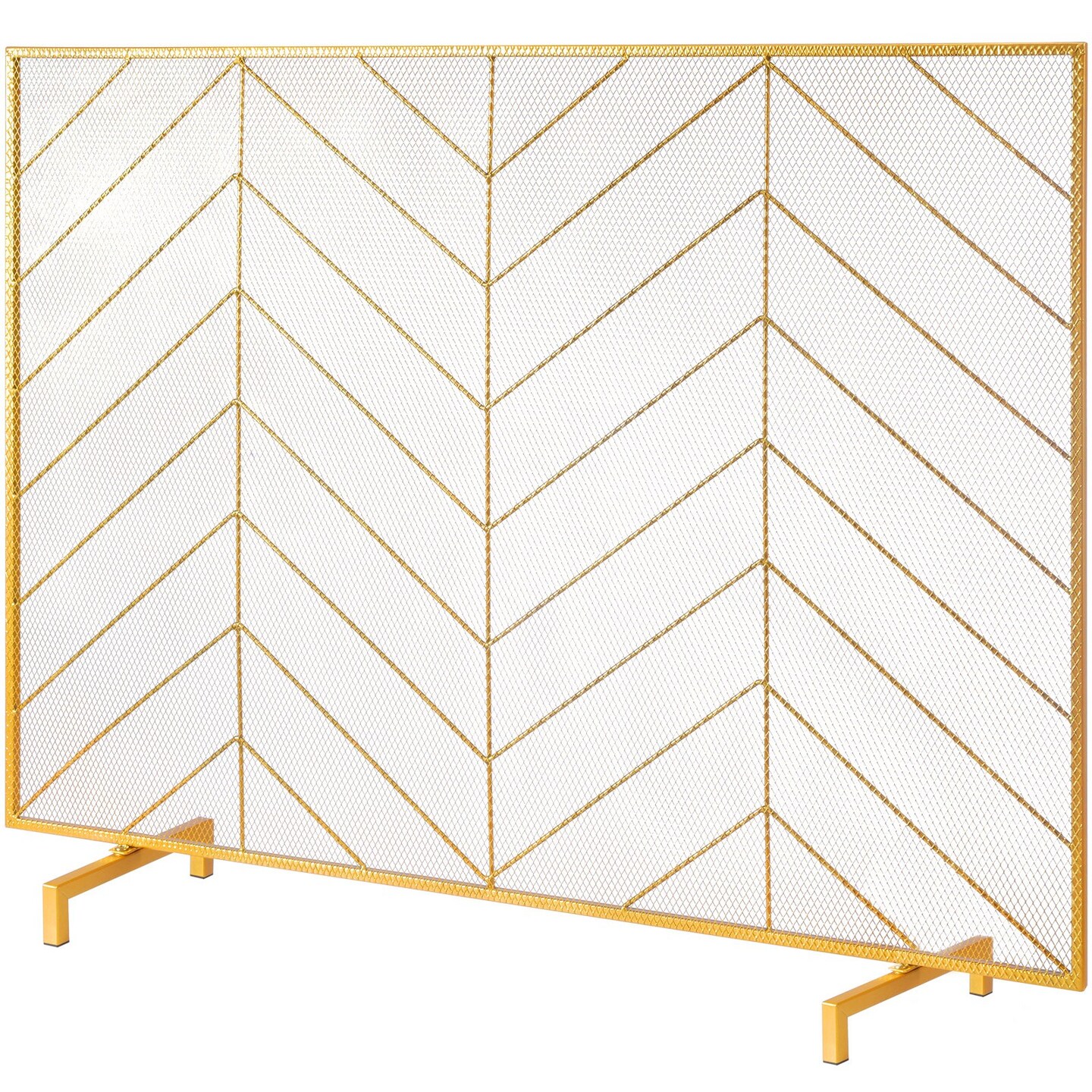 Fireplace Screen 38.6 in Iron Mesh Spark Guard Hearth Screen Gold
