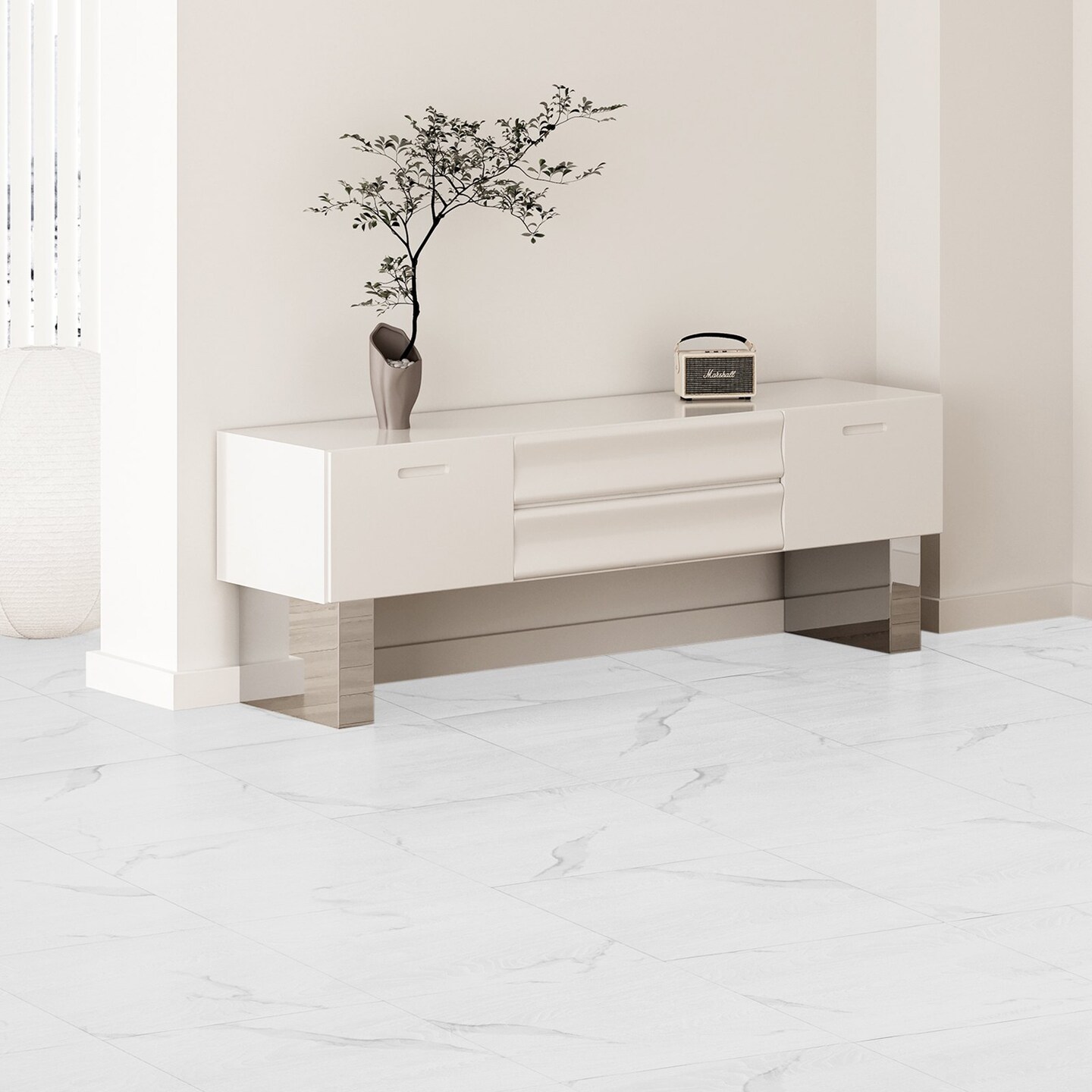 White Marble Vinyl Flooring Tiles, 12"x12", 50-Piece Peel and Stick Set