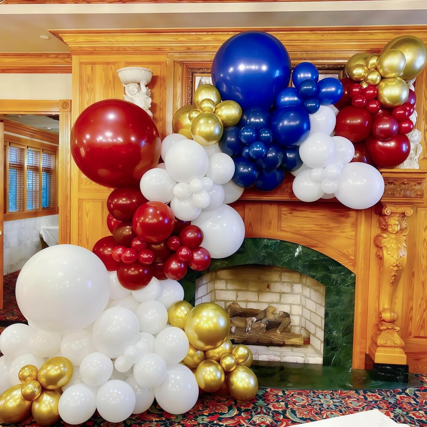 Red White Blue Balloons Arch Kit, Win Ruby Dark Red Navy Blue White Metallic Gold Balloons Garland with Confetti Balloons for Graduation Baseball Patriotic Boys Birthday Party Veterans Day Decorations