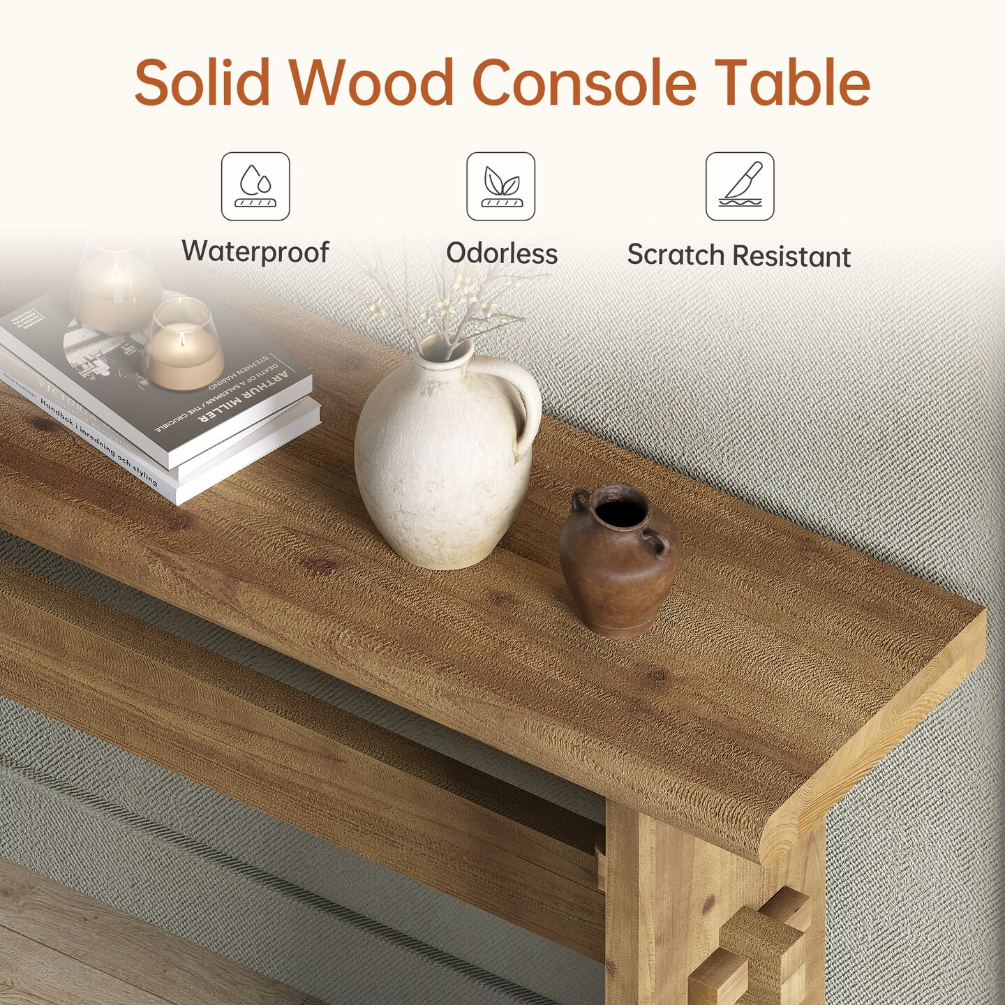 63" Wood Sofa Table Console Table for Entryway Hallway Behind Couch