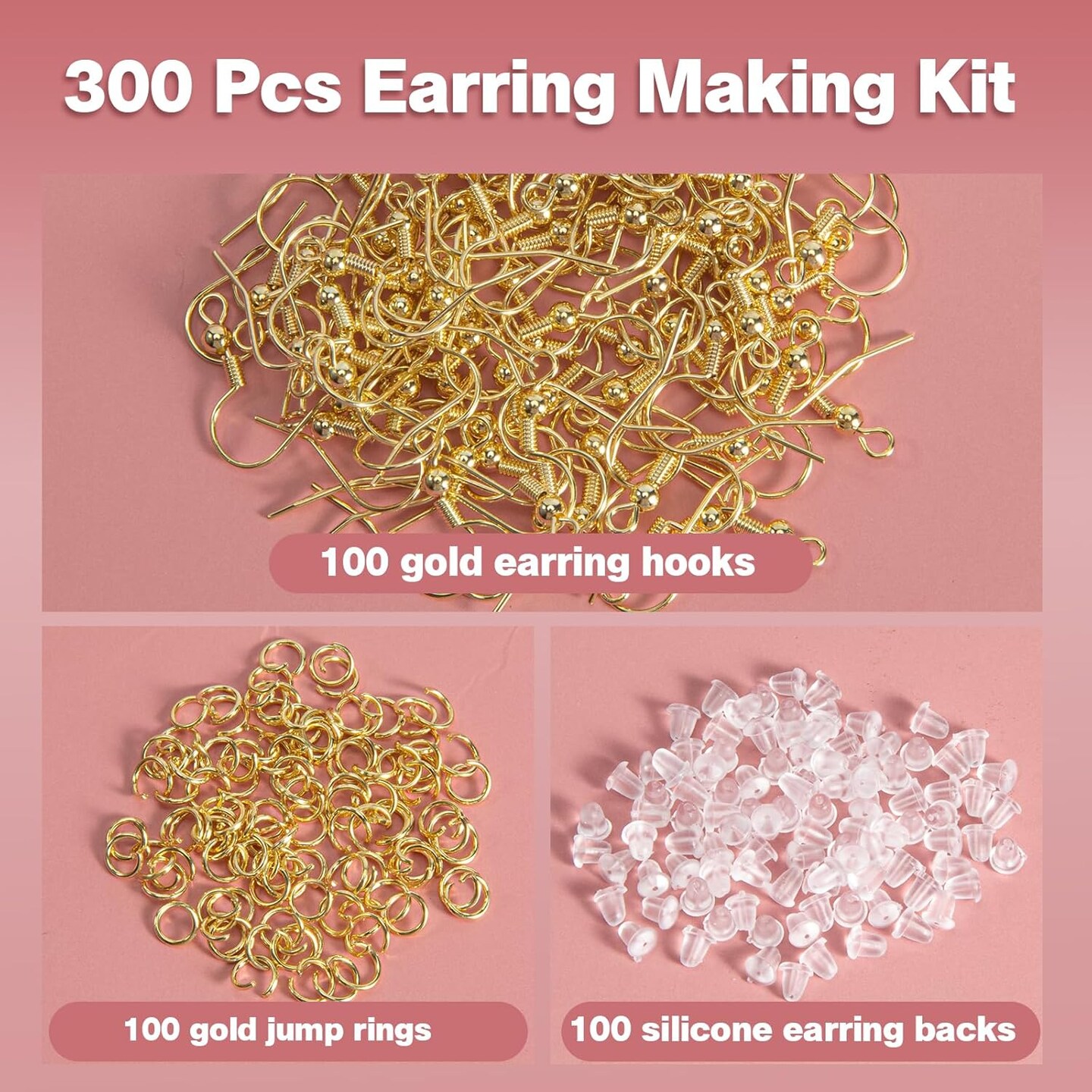 14k Gold Plated Earring Hooks for Jewelry Making, 300 Pcs Hypoallergenic DIY Earring Making Supplies Kit, Upgraded French Ear Fish Hook Earing Findings Wires Parts Hardware Pieces (Gold)