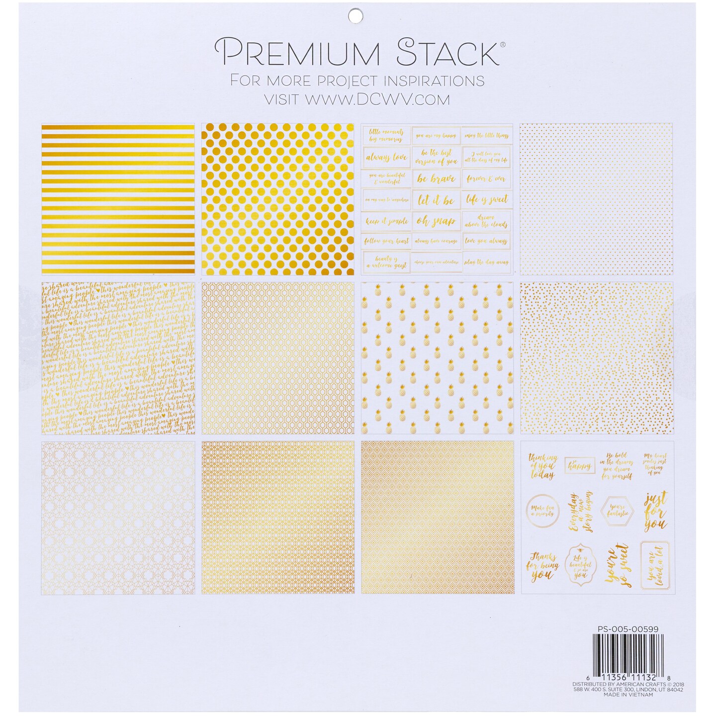 DCWV Single-Sided Cardstock Stack 12"X12" 24/Pkg-Gold & White, 12 Des/2 Each, Half W/Foil
