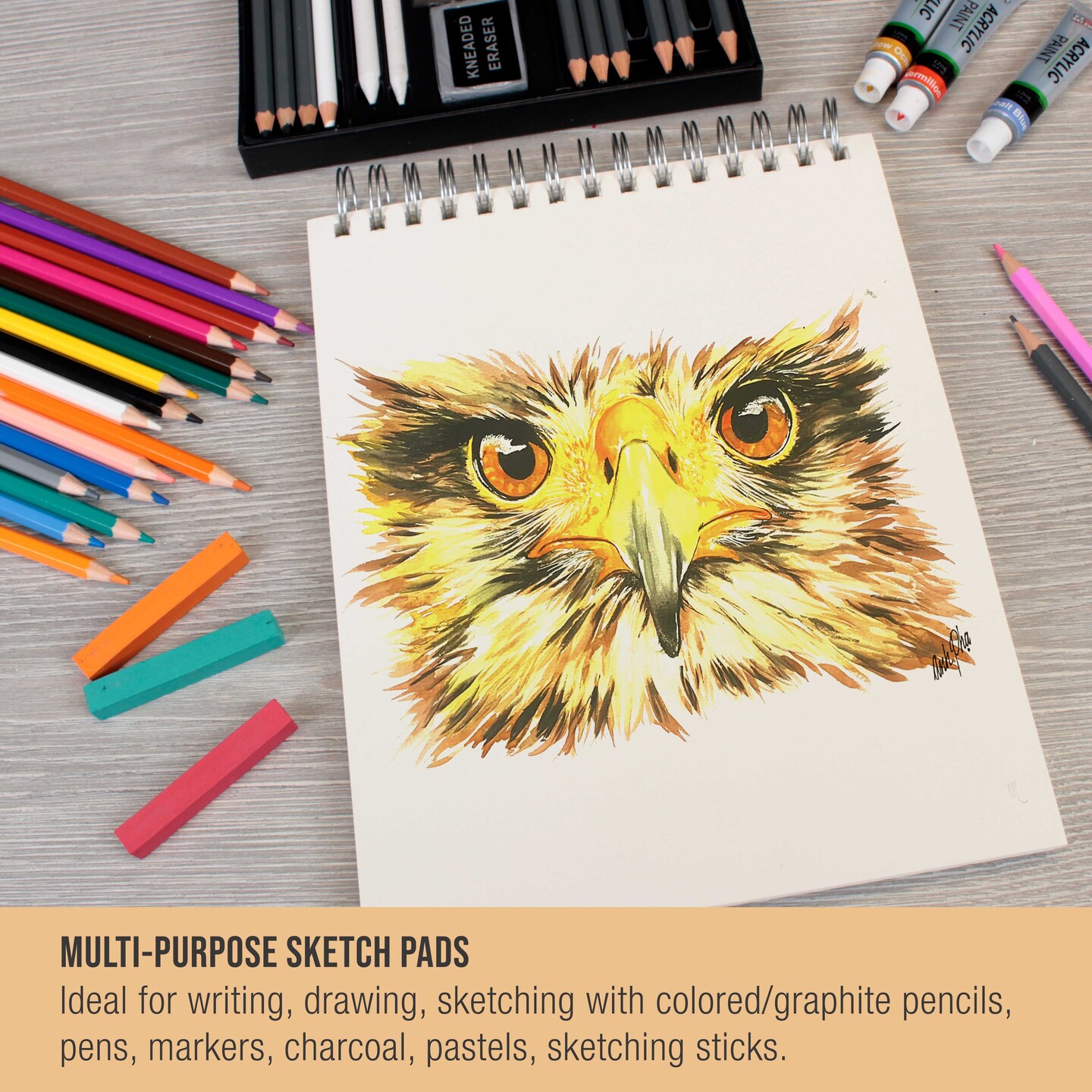 8"x10" Top Spiral Bound Sketch Book, 2 Pack, 100 Sheets Each, 60lb (100gsm), Acid-Free, Artist Sketchbook, Drawing Pad for Adults & Students