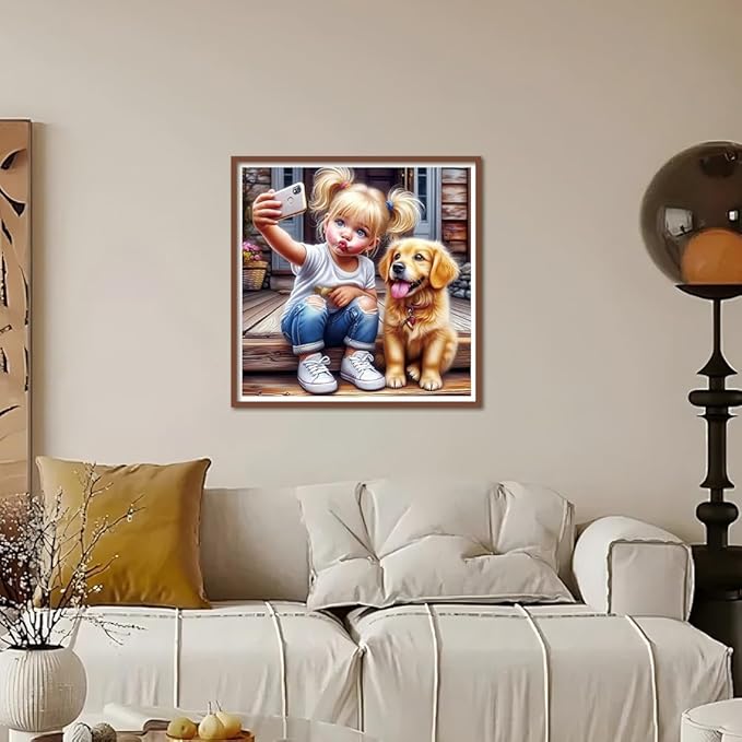 Diamond Painting Kits for Adults, Dog Diamond Art Kits for Beginners, 5D DIY Full Drill Gem Craft for Home Decor Gift 12x12inch