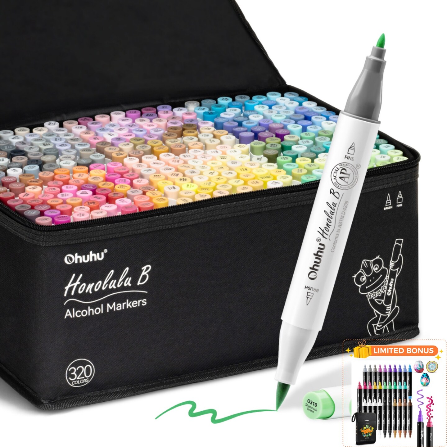 Ohuhu Alcohol Markers Brush Tip - 320-color Double Tipped Art Sketch Marker Set for Artists Adults Coloring Illustration -Brush & Chisel/ Brush & Fine Dual Tips - Honolulu/ Honolulu B Series of Ohuhu Markers - Refillable Ink