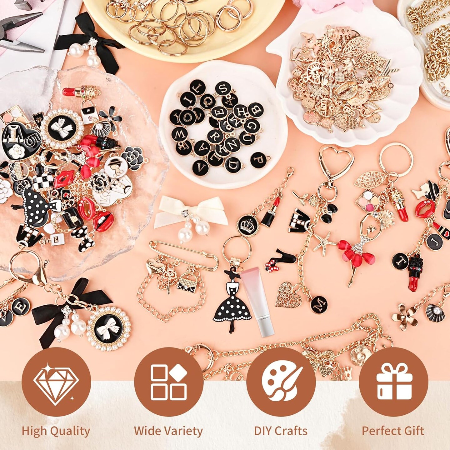 477Pcs Lip Gloss Keychain Making Kit with Plier & Puncher, DIY Bag Charm & Bracelet Making Supplies, Alphabet Charms & Key Hooks for Personalized Gifts & Small Business