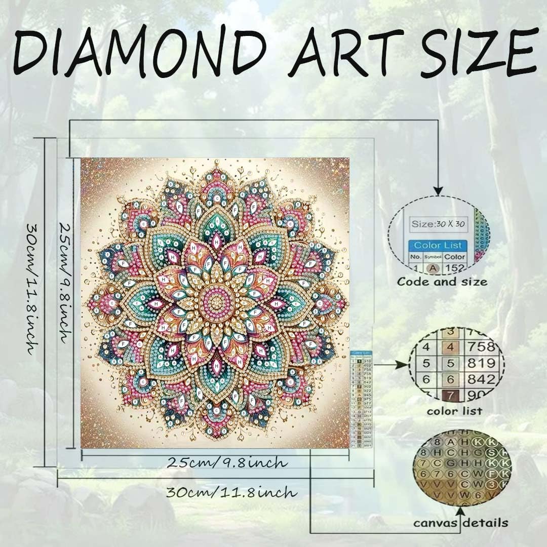 Mandala Flower 5D Diamond Art Kit for Adults – DIY Special-Shaped Rhinestone Painting, Beginner-Friendly Crystal Diamond Wall Decor, 12x12 in